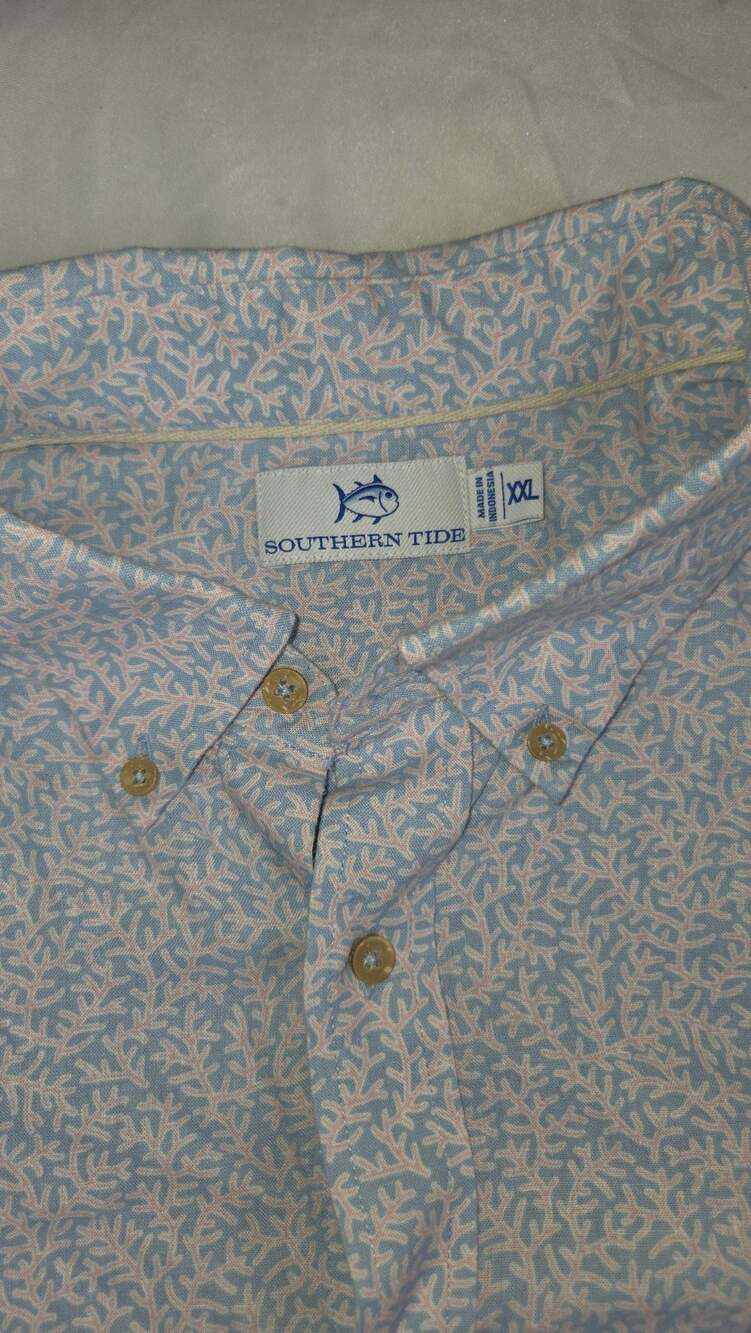 Southern Tide Short Sleeve Button Down Shirt Size XXL Coral Print
